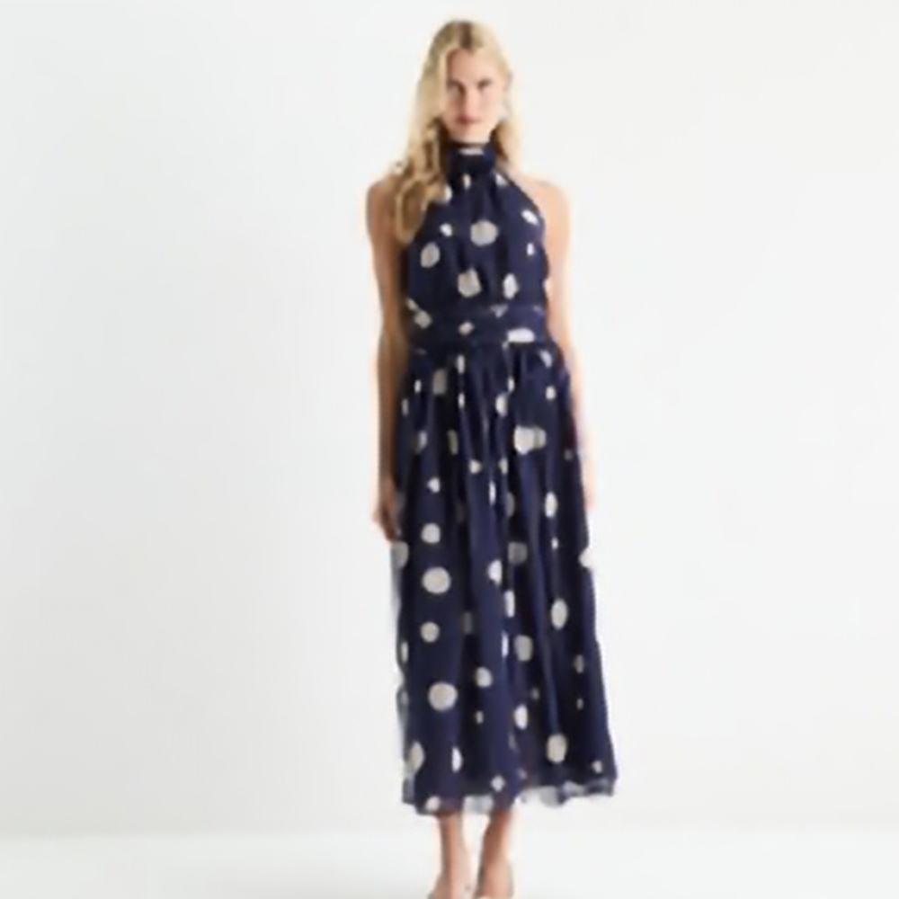 Worthington Elegant Navy Polka Dot Dress NWT